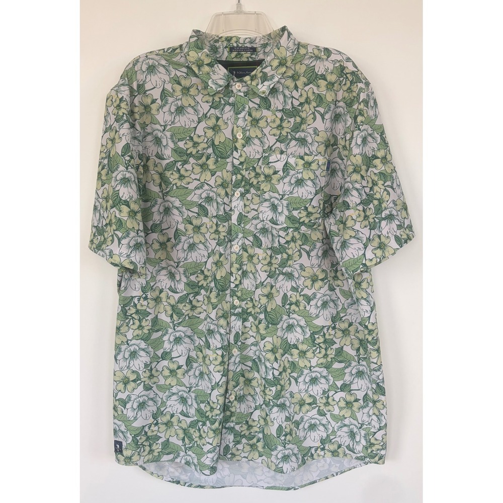 William Murray Golf Mens XL Green Dogwood Floral Button Down Short‎ Sleeve Shirt
